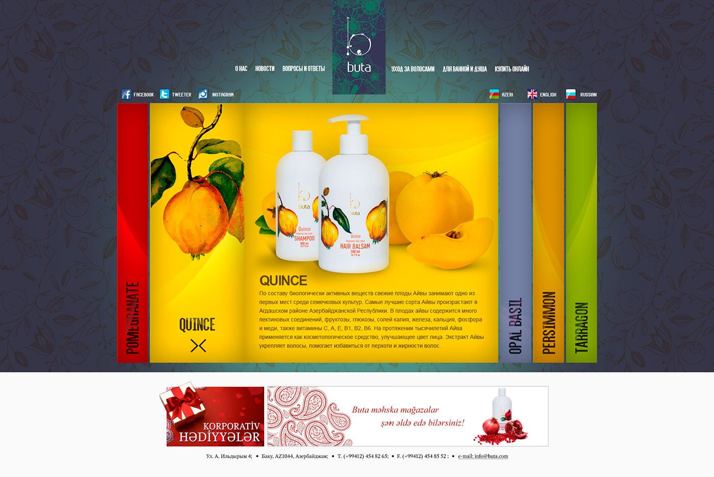 Quince panel expanded: shampoo and hair balsam on a yellow background