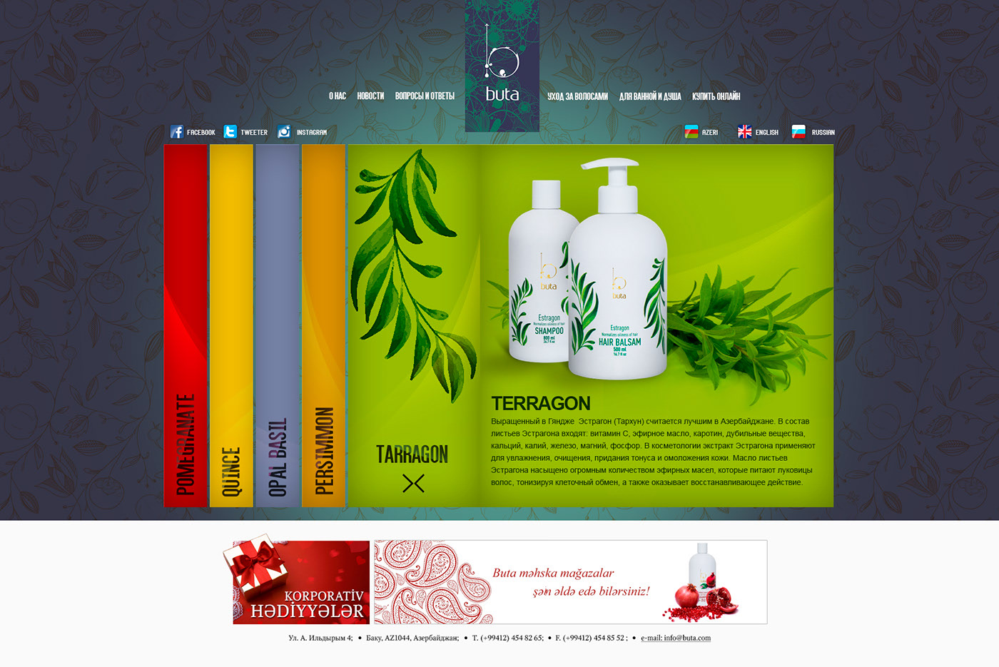 Tarragon panel expanded: shampoo and hair balsam on a green background