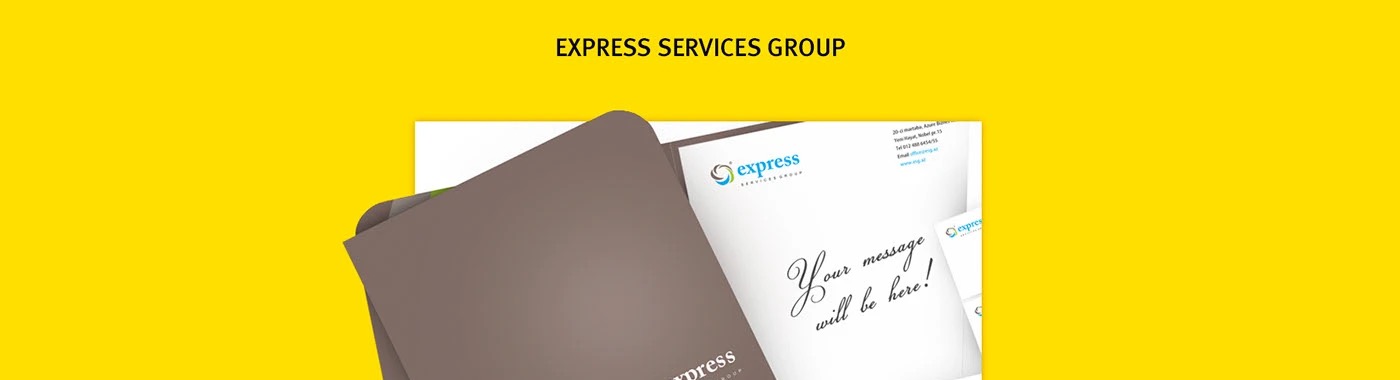 Express Services Group folder and letterhead on a yellow background