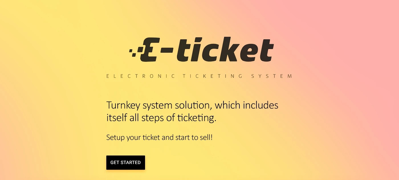 E-ticket brand cover: the wordmark and Electronic Ticketing System tagline on a yellow-to-peach gradient